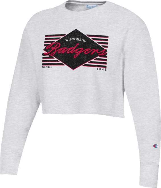 Women's  Heather Gray Distressed Wisconsin Badgers Reverse Weave&nbsp;Cropped Pullover Sweatshirt