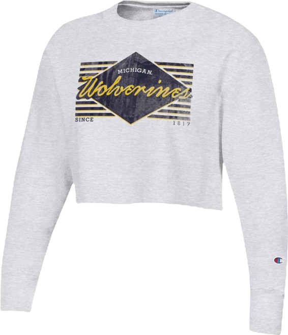 Women's  Heather Gray Distressed Michigan Wolverines Reverse Weave&nbsp;Cropped Pullover Sweatshirt