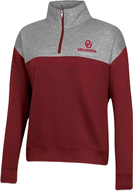 Women's  Crimson Oklahoma Sooners Color-Blocked Quarter-Zip Sweatshirt