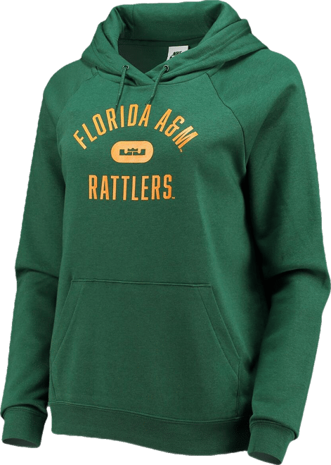 Women's  x LeBron James Green Florida A&M Rattlers Pillbox Varsity Raglan Pullover Hoodie