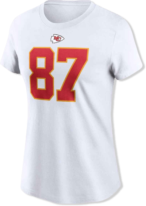 Women's  Travis Kelce White Kansas City Chiefs Player Name and Number T-shirt