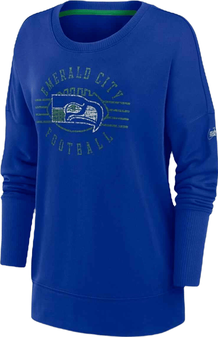 Women's  Royal Distressed Seattle Seahawks Rewind Playback Icon Performance Pullover Sweatshirt