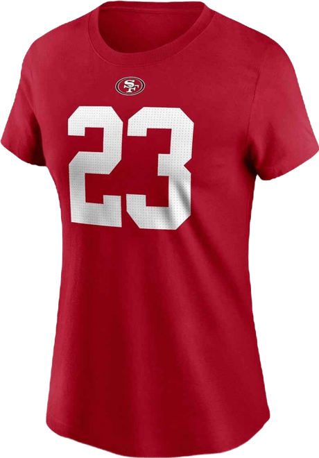 Women's  Christian McCaffrey Scarlet San Francisco 49ers Player Name and Number T-shirt
