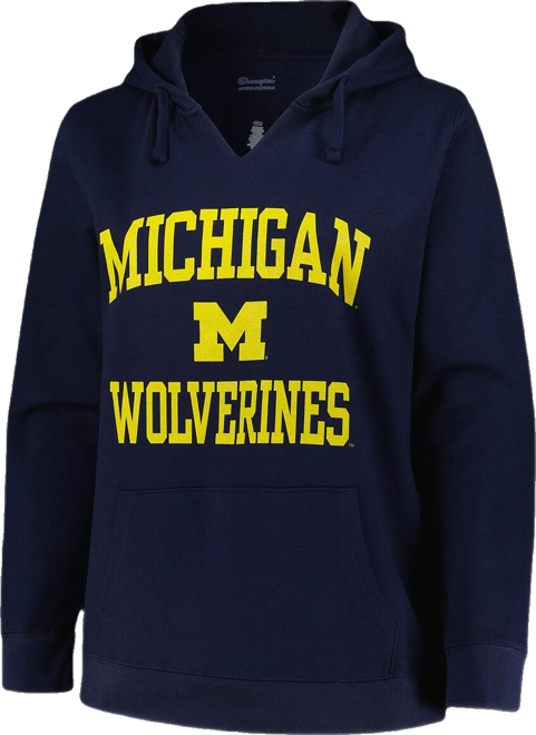 Women's  Navy Michigan Wolverines Plus Size Heart & Soul Notch Neck Pullover Hoodie