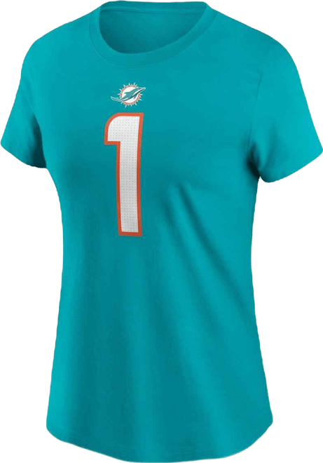 Women's  Tua Tagovailoa Aqua Miami Dolphins Player Name and Number T-shirt