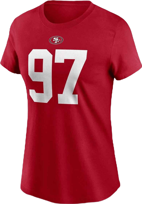 Women's  Nick Bosa Scarlet San Francisco 49ers Player Name and Number T-shirt