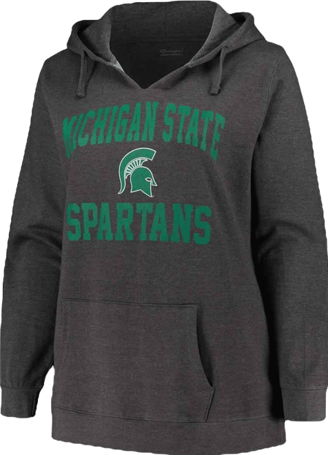 Women's  Heather Charcoal Michigan State Spartans Plus Size Heart & Soul Notch Neck Pullover Hoodie