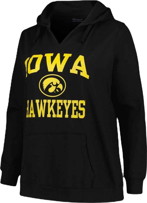 Women's  Black Iowa Hawkeyes Plus Size Heart & Soul Notch Neck Pullover Hoodie