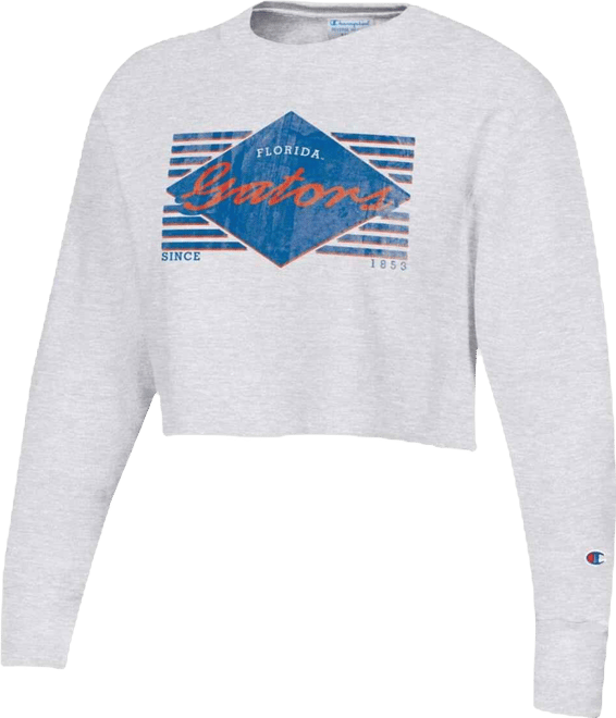 Women's  Heather Gray Distressed Florida Gators Reverse Weave&nbsp;Cropped Pullover Sweatshirt