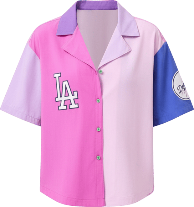 Women's Pink Los Angeles Dodgers Color Block Button-Up Shirt