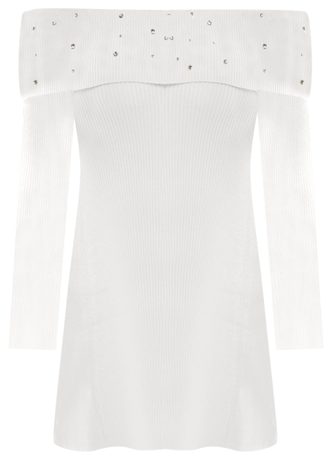 Juniors' Embellished Off-The-Shoulder Sweater Dress