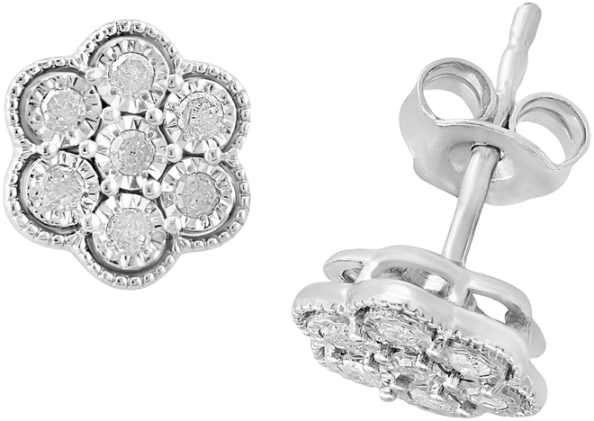 Effy Diamond Flower Cluster Stud Earrings (1/5 ct. t.w.) in Sterling Silver