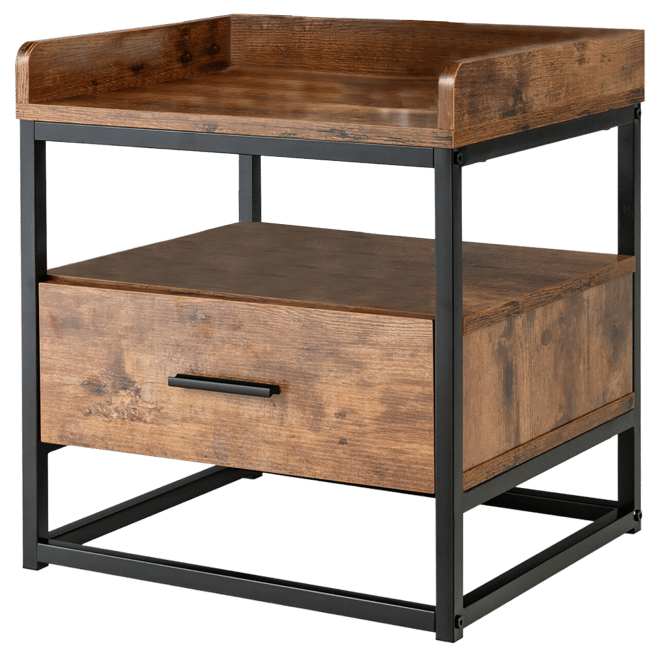 Nightstand Side End Sofa Table w/ Drawer Metal Frame for Living Room Bedroom