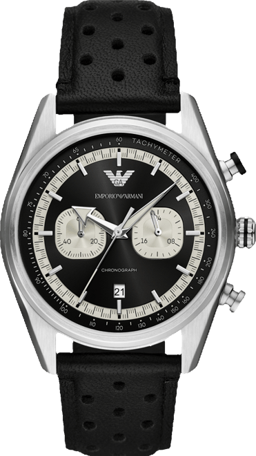 Men's Chronograph Black Perforated Leather Strap Watch 42mm