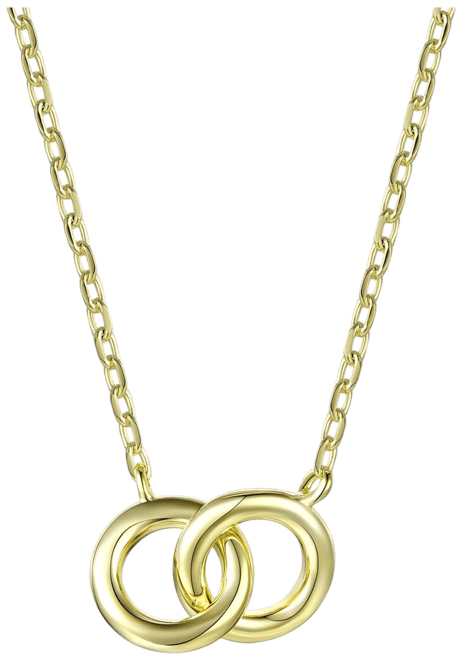 Teens/Young Adults 14K Gold Plated Cubic Zirconia Two overlapping Rings Necklace