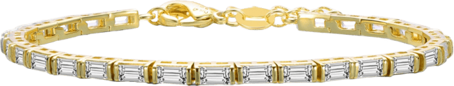 Sterling Silver 14K Gold Plated Baguette Cubic Zirconia Tennis Bracelet