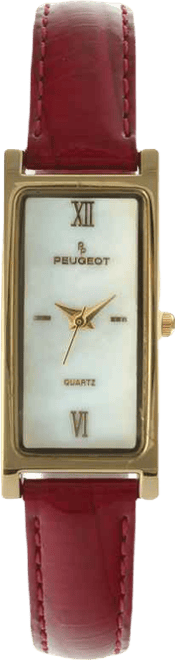 Women's Rectangular Gold-Tone Case Watch Glossy Red Leather Strap