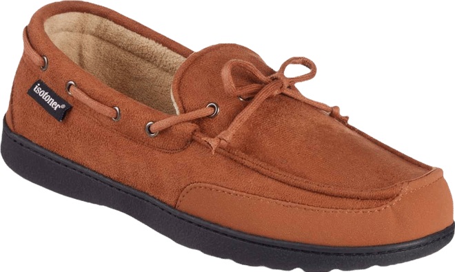 Men's Water Repellent Microsuede Carter Boater Moccasin Slipper with Memory Foam