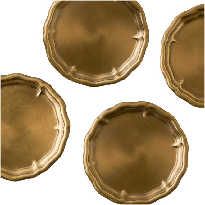 Vintage-Inspired Brass Coaster Set of Four – Magnolia
