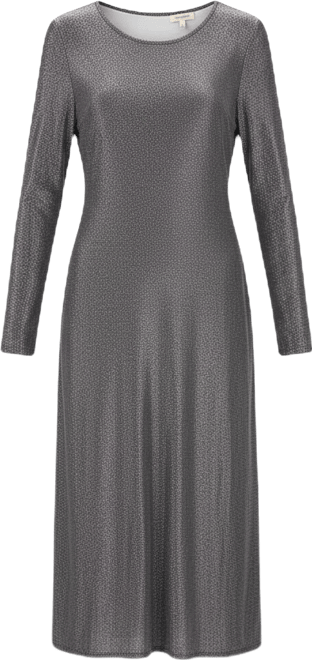 Women's Round-Neck Long-Sleeve Metallic Midi Dress