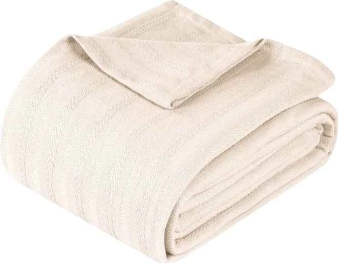 Clara Cotton Textured Striped Lightweight Woven Blanket, King