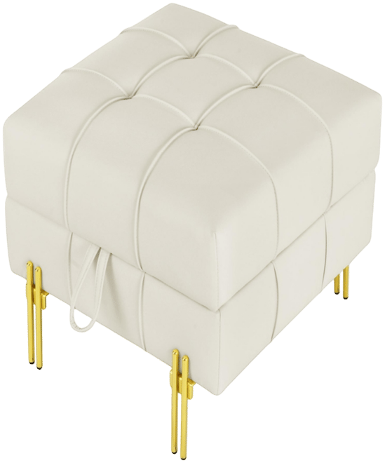 Streamdale Anti-Scratch Leather Storage Ottoman with Golden Legs (Beige)