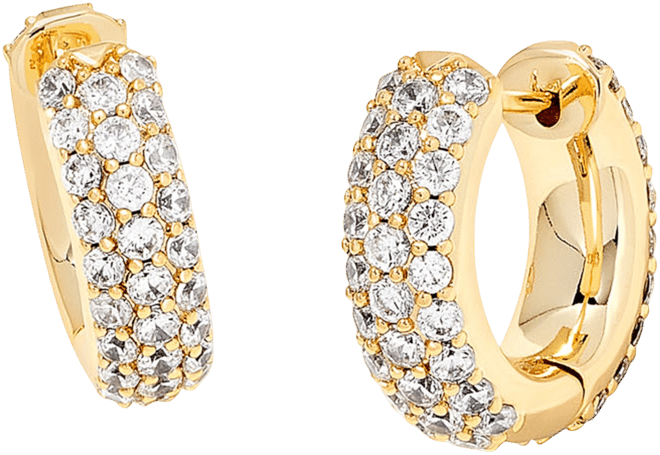 14k Gold-Plated Small Pave Huggie Hoop Earrings, 0.62"