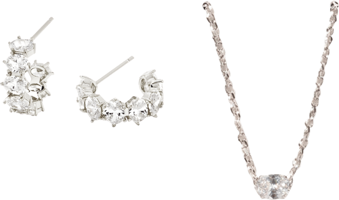 14k Cubic Zirconia Pendant Necklace & C-Hoop Earrings Set