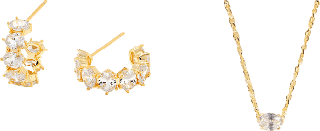 14k Cubic Zirconia Pendant Necklace & C-Hoop Earrings Set