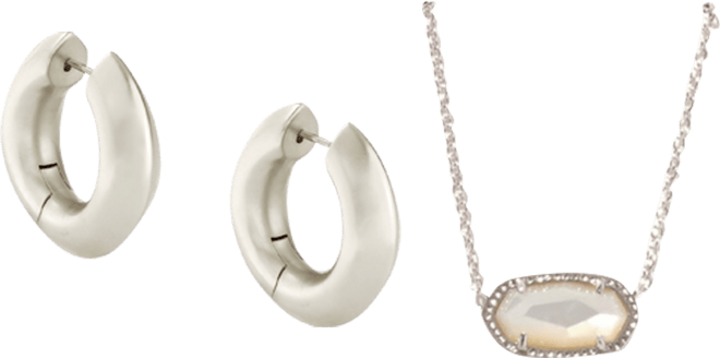 Mother-of-Pearl Pendant Necklace & Hoop Earrings Set