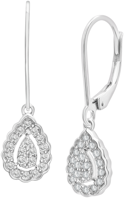 Diamond Teardrop Halo Cluster Leverback Drop Earrings (1/4 ct. t.w.) in Sterling Silver, Created for 