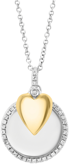 Effy Diamond Disc & Heart Two Charm 18" Pendant Necklace (1/4 ct. t.w.) in Sterling Silver & Gold-Plate