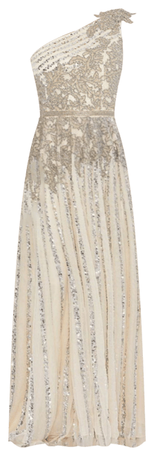 Mac Duggal Beaded Embellished One Shoulder A Line Gown
