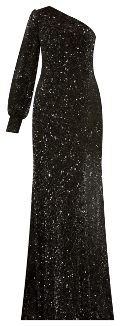 Sequined One Shoulder Bishop Sleeve Trumpet Gown