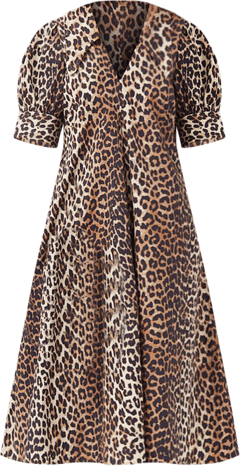 GANNI Leopard Cotton Poplin V Neck Maxi Dress | Bloomingdale's Women