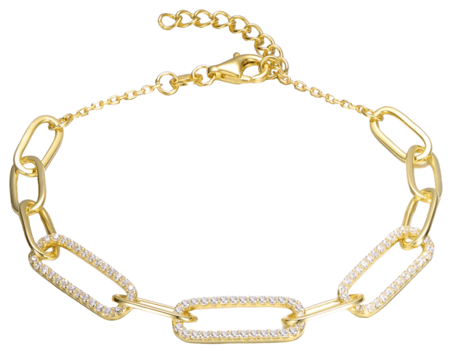 Gigi Girl Sterling Silver Teens 14k Yellow Gold Plated with Cubic Zirconia French Pave Slinky Oval Cable Link Bracelet