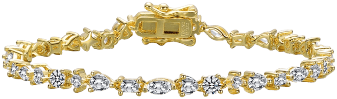 Sterling Silver 14k Gold Plated Cubic Zirconia Cluster Tennis Bracelet
