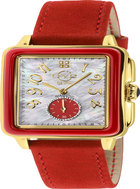 Women's Bari Enamel Swiss Quartz Italian Red Leather Strap Watch 34mm