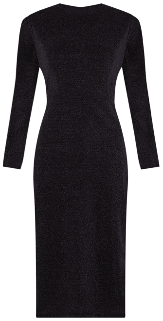 Women's Fitted Long Sleeve Shimmery Side Slit Maxi Dress