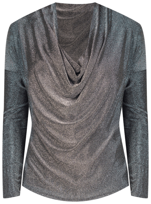 Women's Cowl Neck Long Sleeve Shimmery Fabric Top