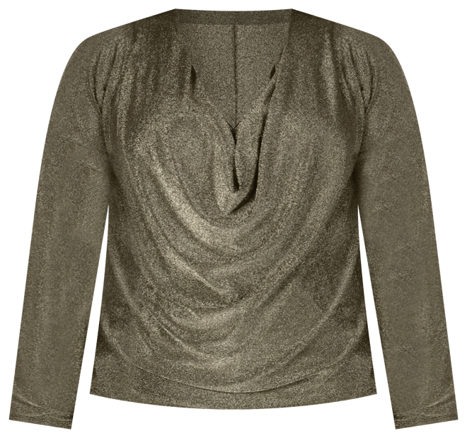 Plus Size Cowl Neck Long Sleeve Shimmery Top