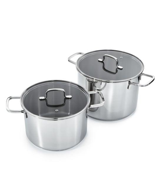 DiNA Helix 4pc Recycled 18/10 Stainless Steel Stockpot Set, Glass Lids