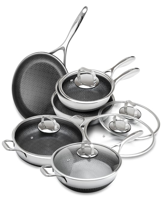 DiamondClad 9-Pc. Hybrid Nonstick Stainless Steel Frypan, Wok and Everything Pan Set