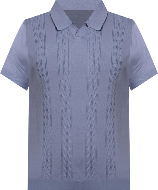 Men's Cable Knit Johnny Collar Short Sleeve Sweater Polo