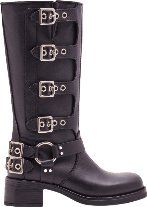 【Steve Madden】ROCKYエンジニアブーツ ROCKY Black Leather Women's Knee-High Moto Boots – Steve Madden