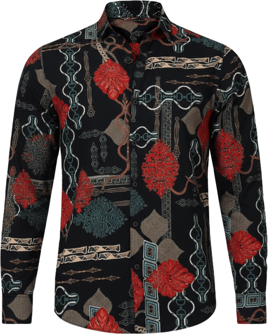 Men's Crimson Red & Teal Green Artistic Block Shirt