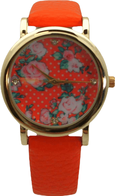 Orange Solid Colors with Flowers Details Women Watch