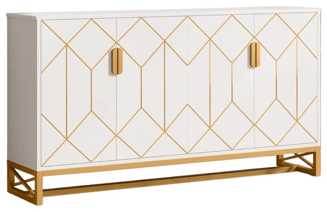 59" White Gold Buffet Cabinet with Storage Kitchen Sideboard Storage Cabinet