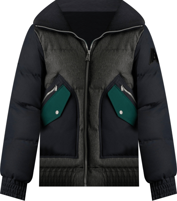 Men's Sebonack Quilted Denim-Look Bomber Jacket with Fold-Over Ribbed Collar