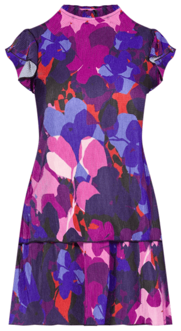 Women's Ruffle Cap Sleeve High Neck Mini Dress